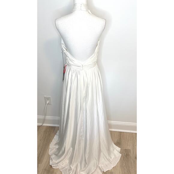 Mac Duggal Rosette Flower Halter Chiffon Gown In White 49333 Size 8 New - Picture 10 of 16